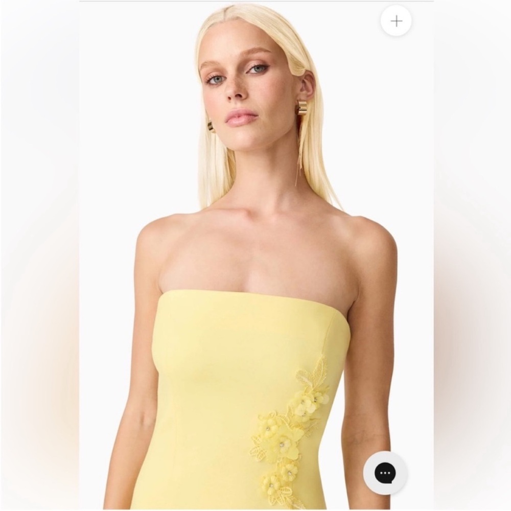 elliatt evee yellow 3d floral applique strapless fitted maxi dress medium NEW - Picture 5 of 14
